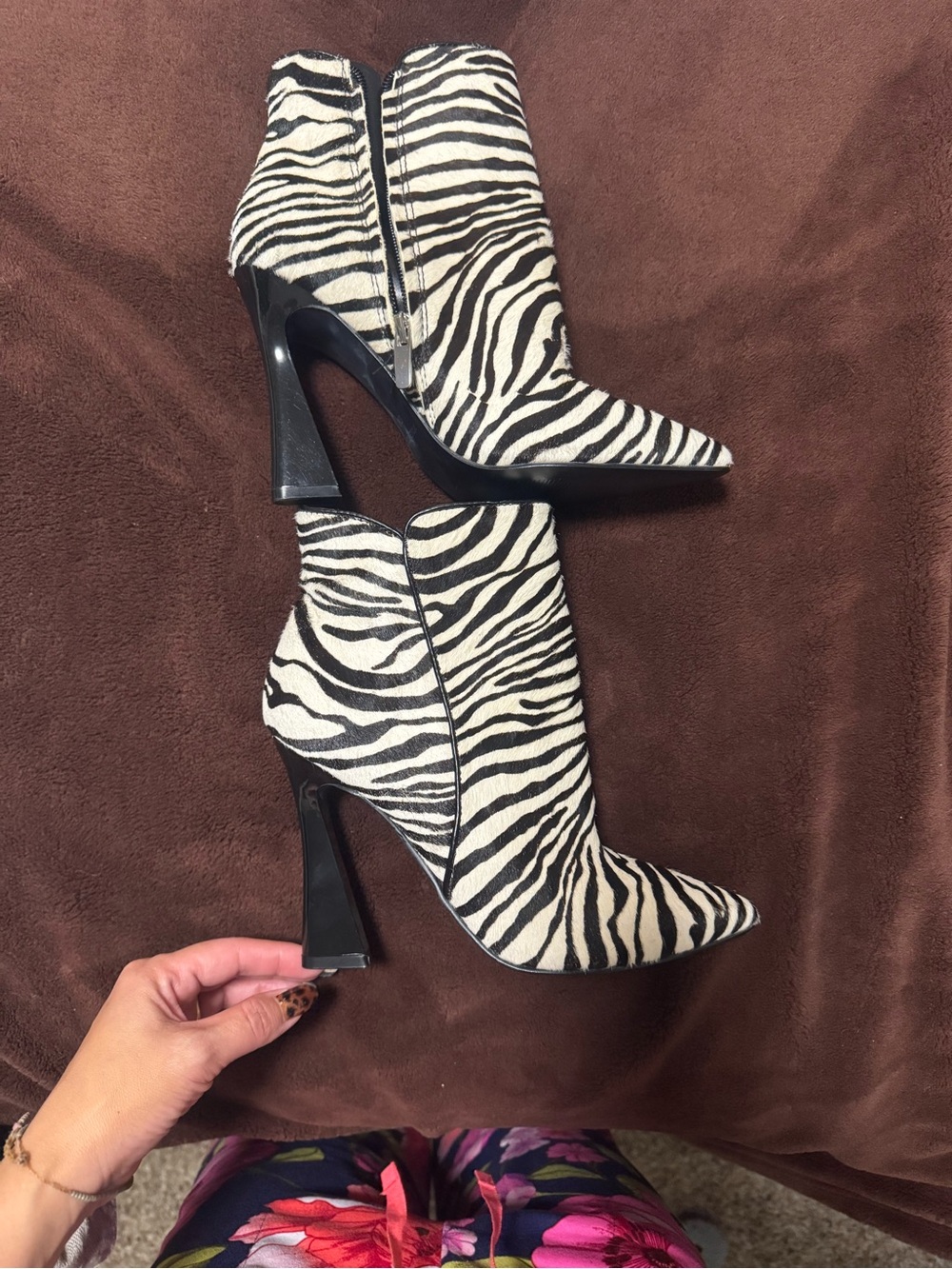 Nine West Zebra Print Pointed Toe Ankle Booties - Black & White